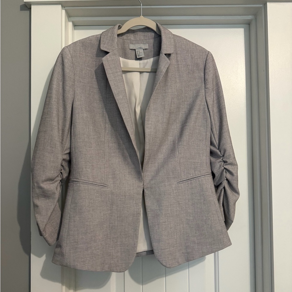 H&M Gray Blazer with Ruched Sleeves